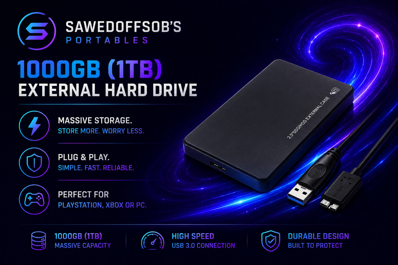 1 TB 1000 GB 1000GB PC External Hard Drive for XBOX ONE Window- UNBRANDED 1TB