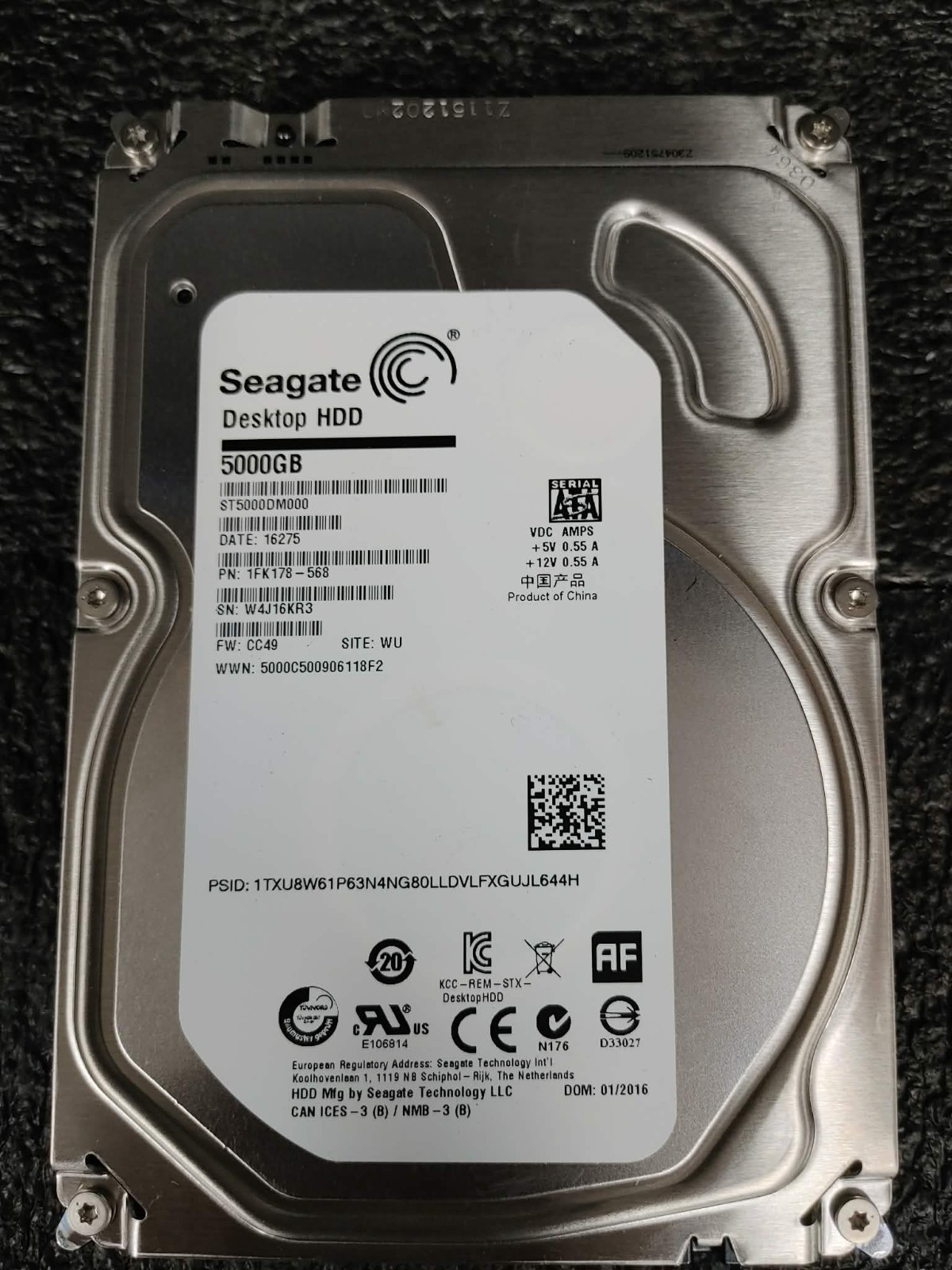Seagate 1FK178-568 ST5000DM000 5TB 5.9K RPM 128MB Cache 6Gbps SATA 3.5″ HDD