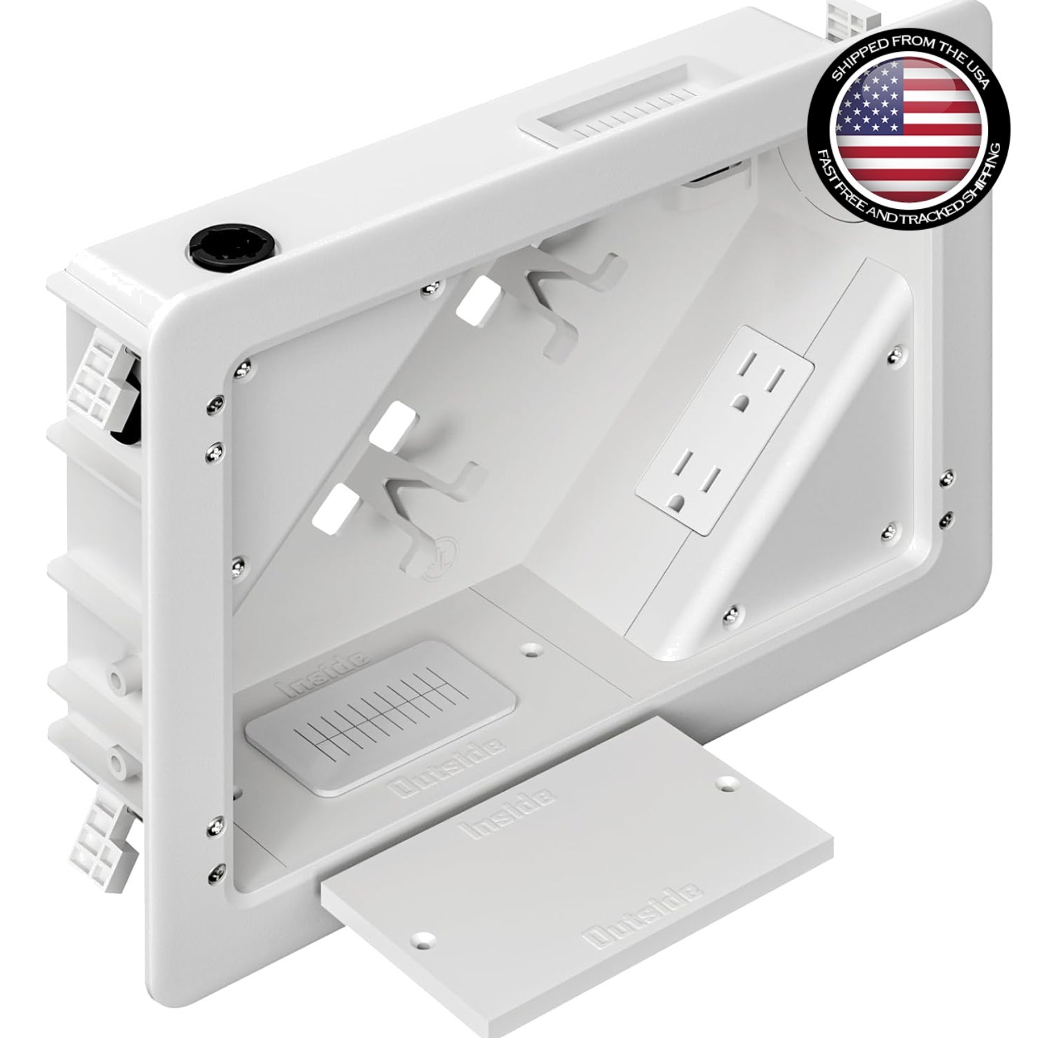 In-Wall TV Box Kit 11.9×8.4 Inches with Flange 2 Outlets Cable Organizer
