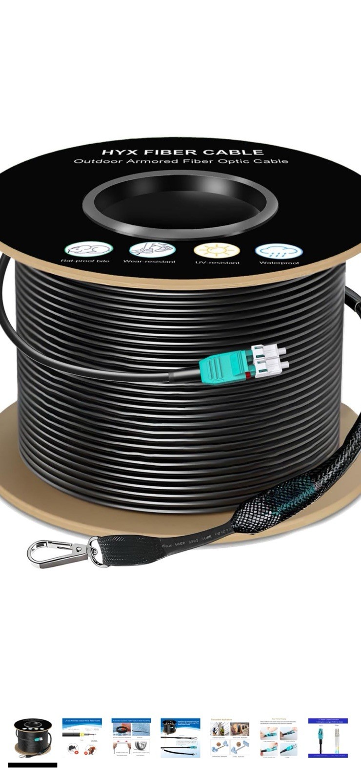 HXY 492FT – 150M -OM3 LC-LC Armored Outdoor Duplex Multimode Fiber Cable,