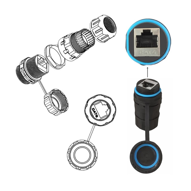 Quick Cat6 250MHz IP68 Level Shielded RJ45 Coupler M23 RJ45 Cat6 Connector