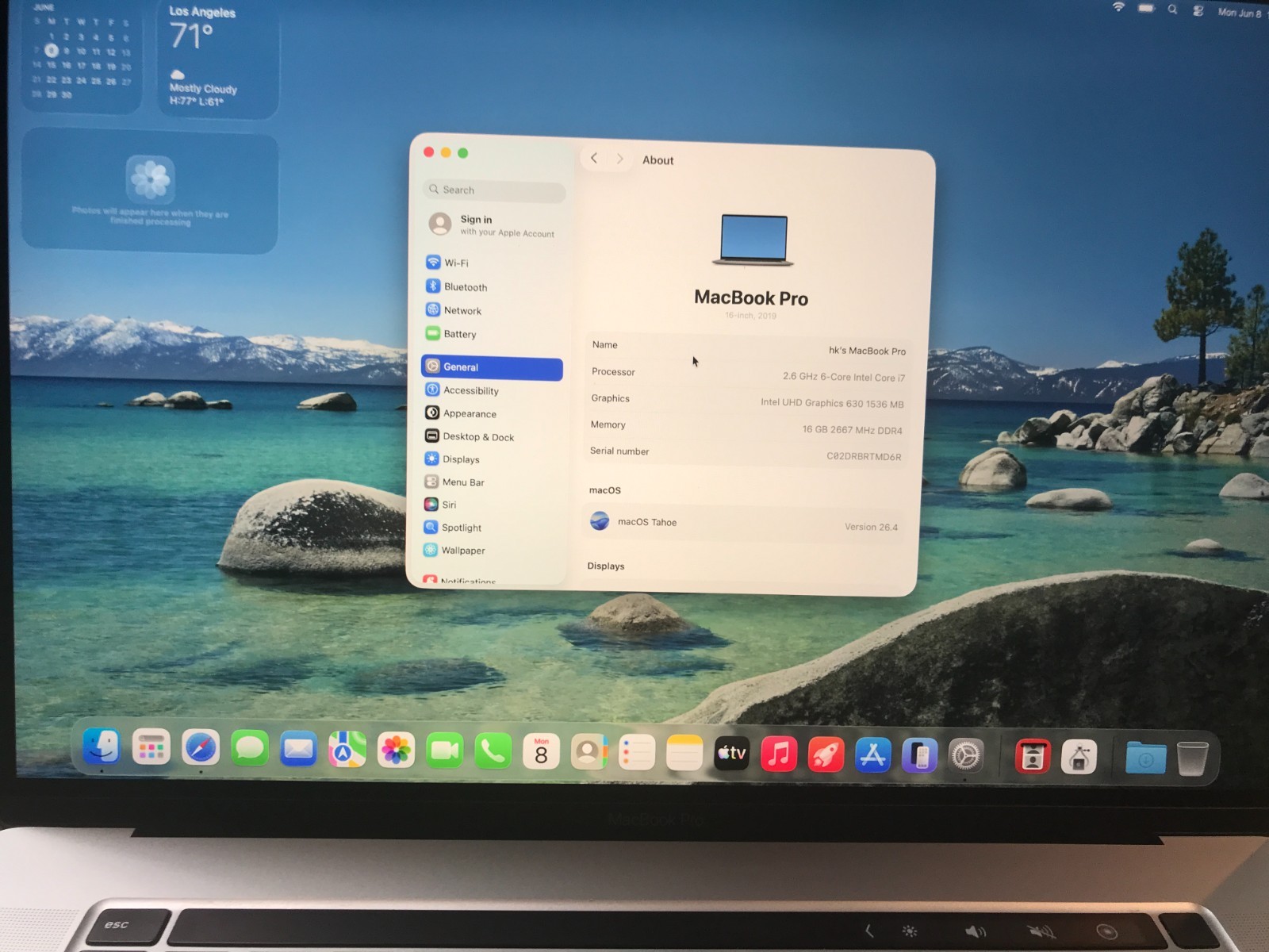 Apple MacBook Pro A2141 2019 16″ i7 2.6GHz 16GB 512GB Gray Service Battery #178