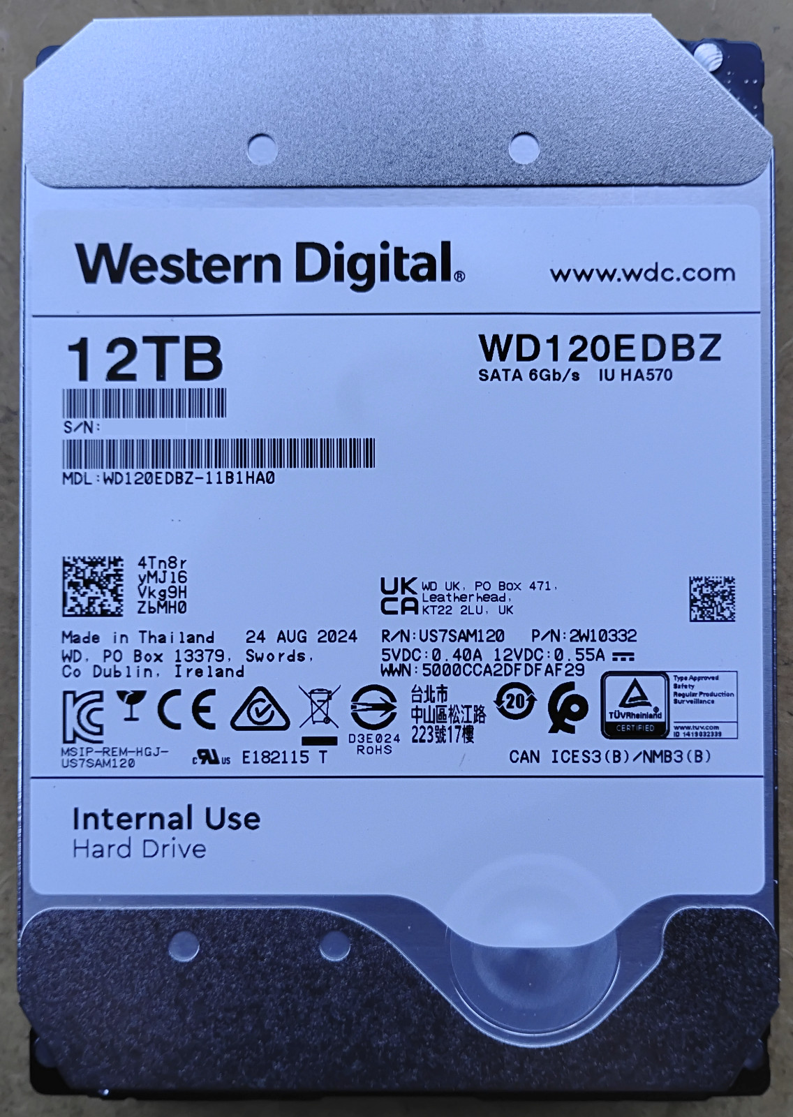 WD 12TB 5400rpm SATA 6Gb/s 256MB 3.5in Hard Drive WD120EDBZ New 0 Hours