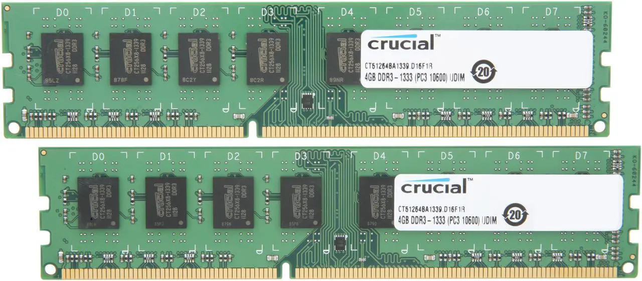 Crucial 8GB 2 x 4GB DDR3 1333 (PC3 10600) Desktop Memory Model CT2KIT51264BA1339