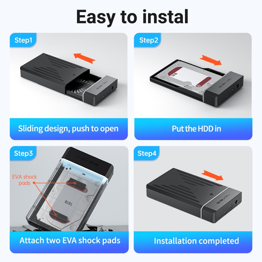 Acasis 2.5/3.5″ USB 3.0 SATA HDD Case High-Speed Transfer for External Storage