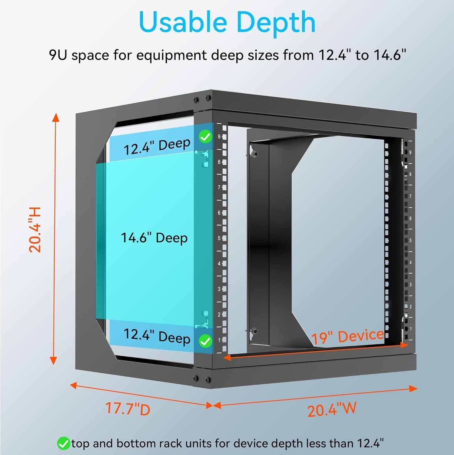 Server Rack Wall Mount 9U with Swing 17.7 inches x 20.4 x