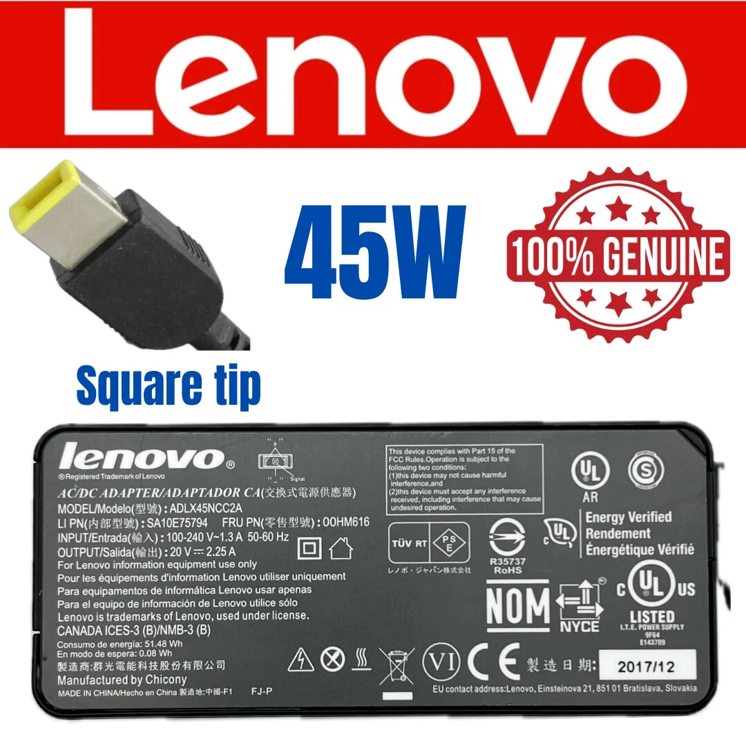 OEM Genuine Lenovo Square Slim Tip 45W 20V 2.25A AC Adapter Charger