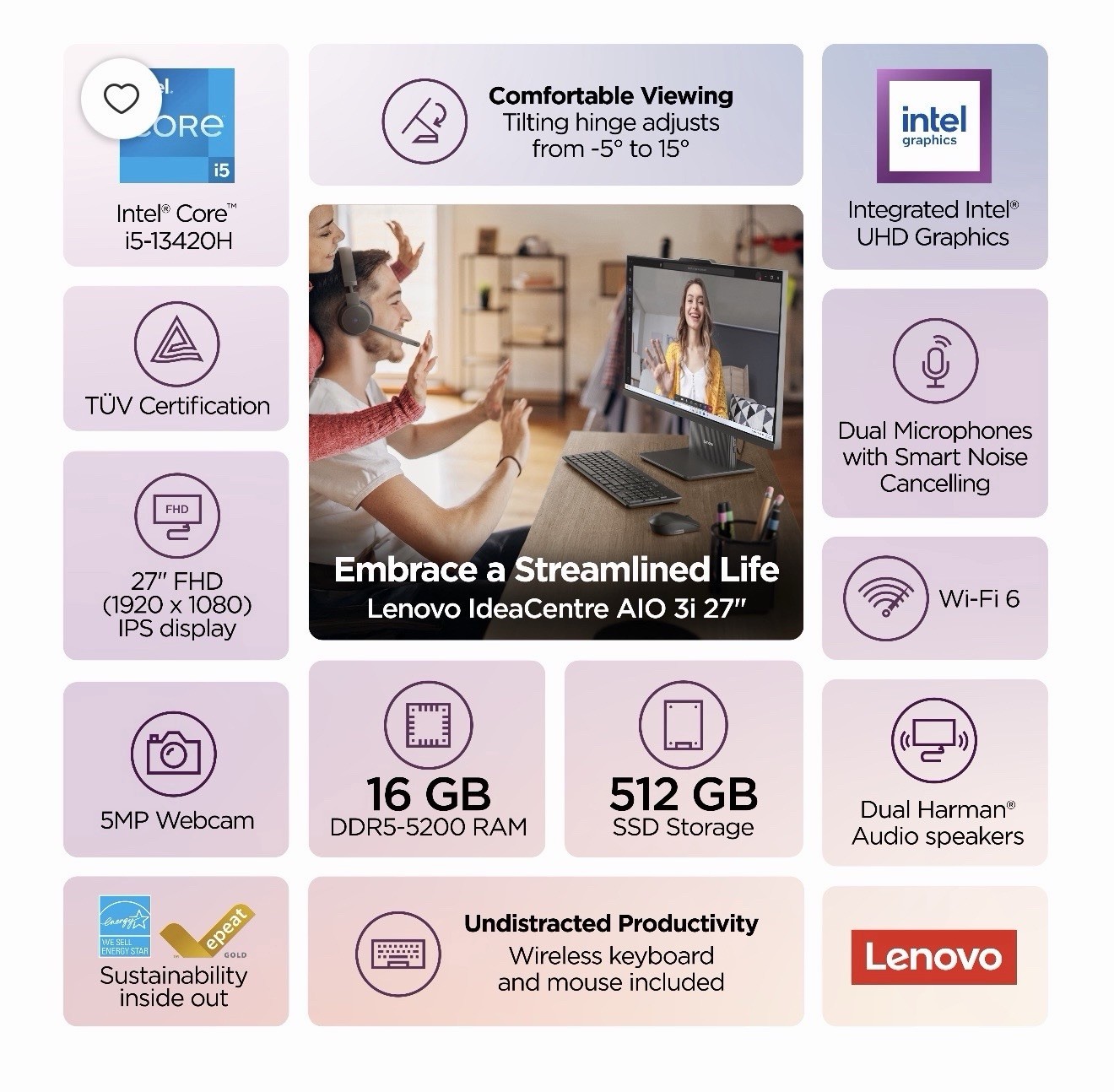 Lenovo IdeaCentre 27″ FHD Non-Touch All-In-One Windows Desktop Core i5-13420H