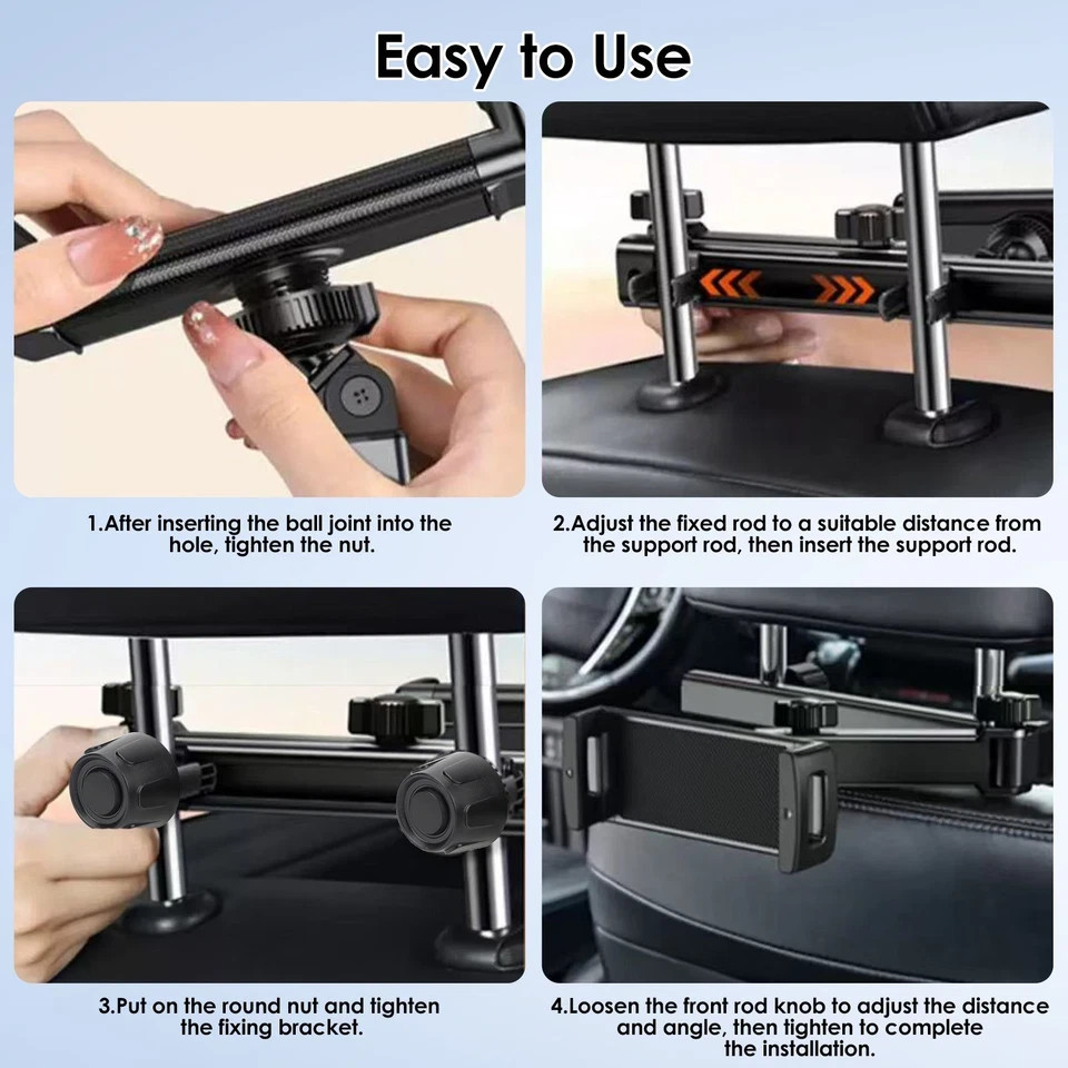 360° Rotating Car Headrest Phone Tablet Holder Adjustable Rear Seat Mount 5-13″