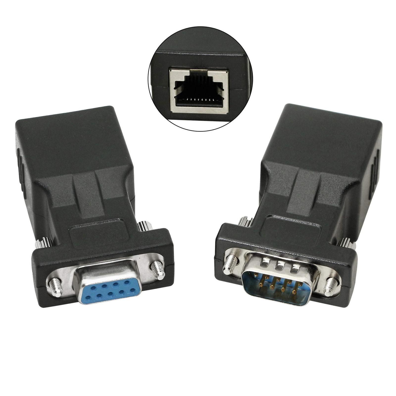 DB9 RS232 to RJ45 Extender, DB9 9-Pin Serial Port Female&Male to RJ45 CAT5 CA…