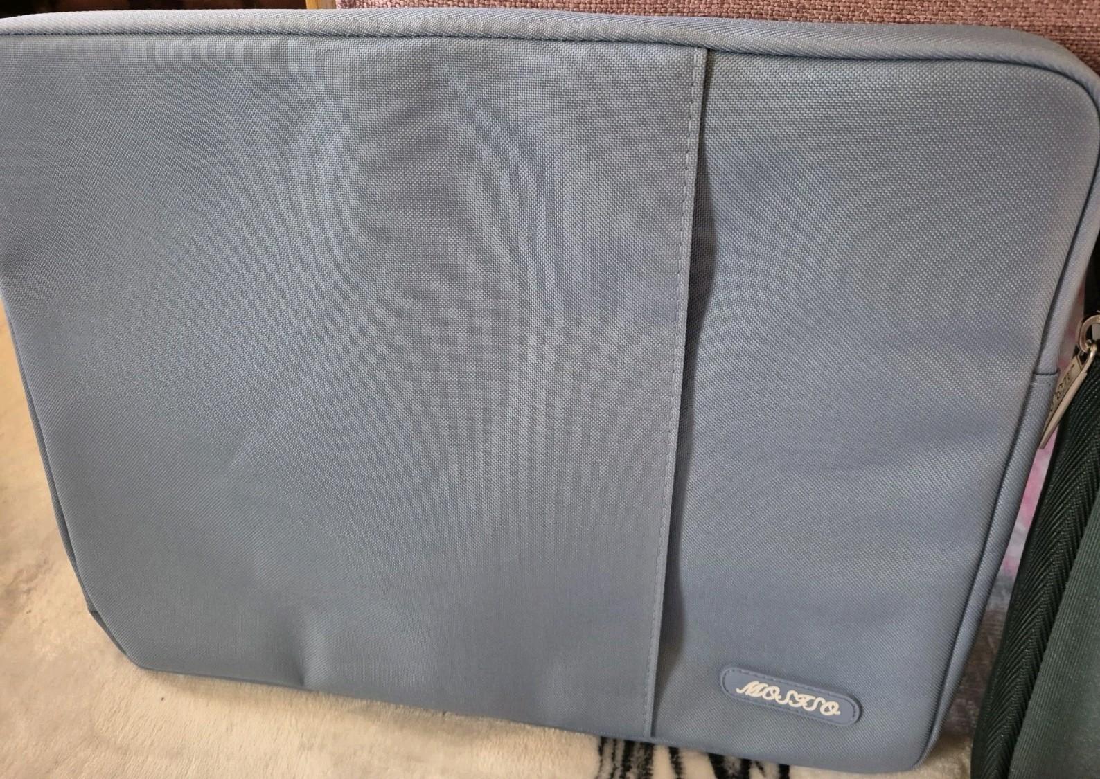 Vertical Mosiso Slate Blue Laptop Sleeve Bag With Front Zipper Pocket