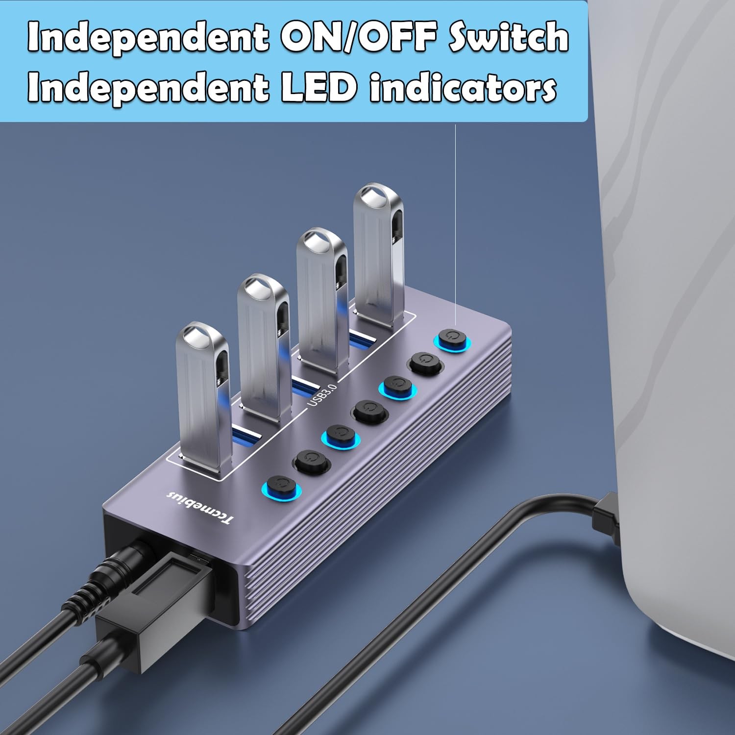 Powered 7port Usb 3.0 Hub Usb C To 7 Ports Usb Data Hub Splitter With Individual