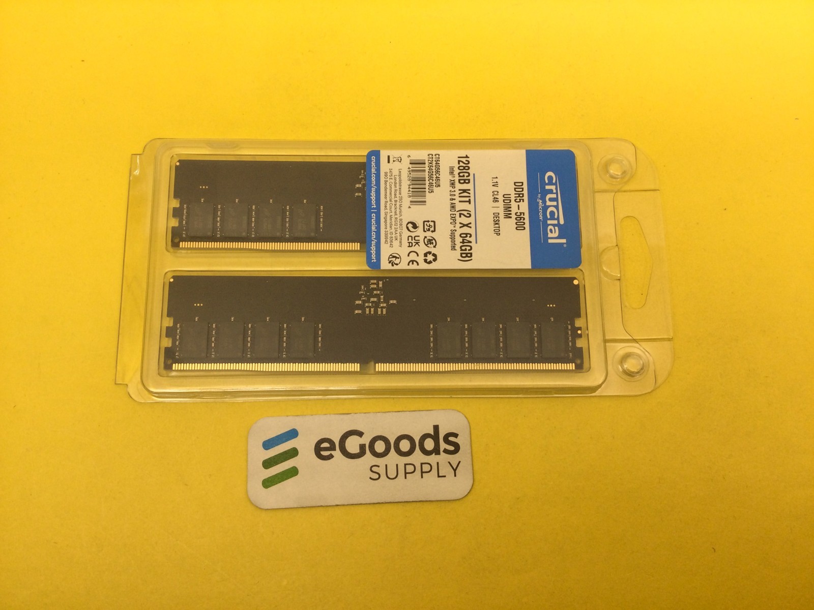Crucial 128GB (2x64GB) DDR5 5600MHz UDIMM Desktop Memory CT2K64G56C46U5 New