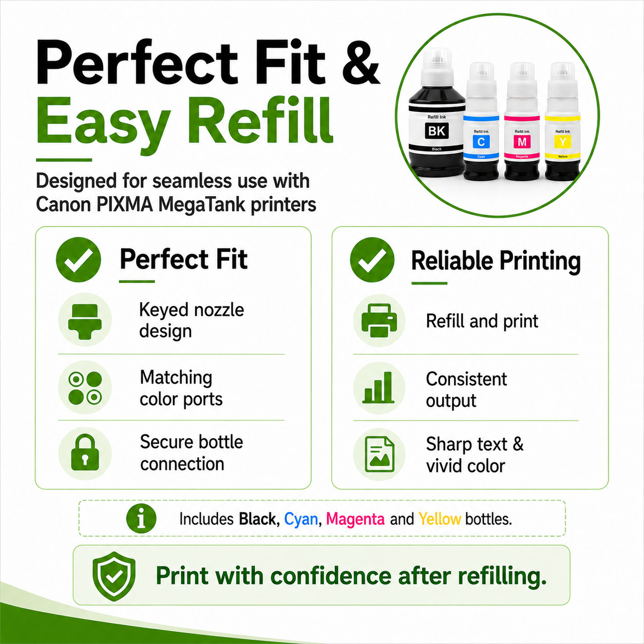 GREENCYCLE GI-21 Ink Refill Bottle Set 4PK for Canon MegaTank G3272 G4270 G3290