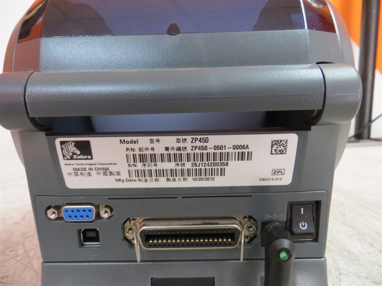 Broken Zebra ZP450 ZP450-0501-0006A Thermal Label Printer No Labels See DESC