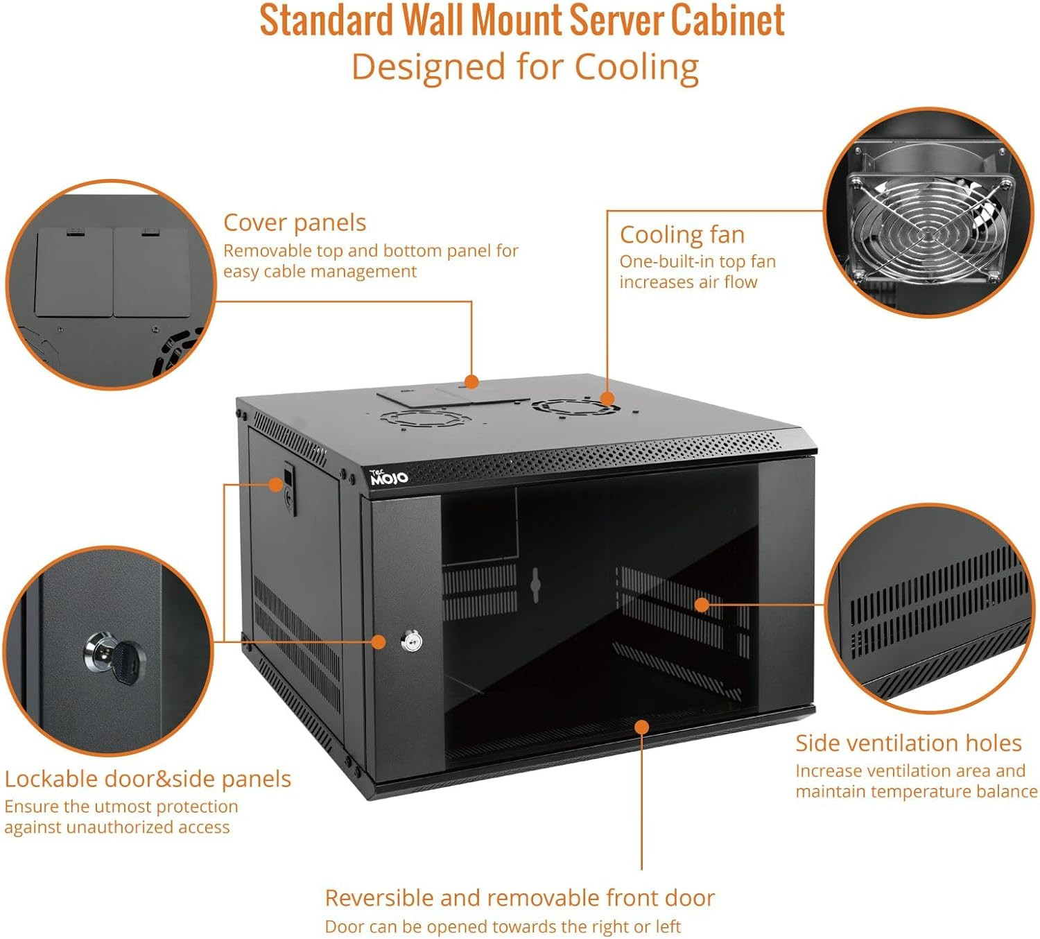 6U Wall Mount Server Cabinet IT Network Rack Enclosure Lockable Door and Side Pa