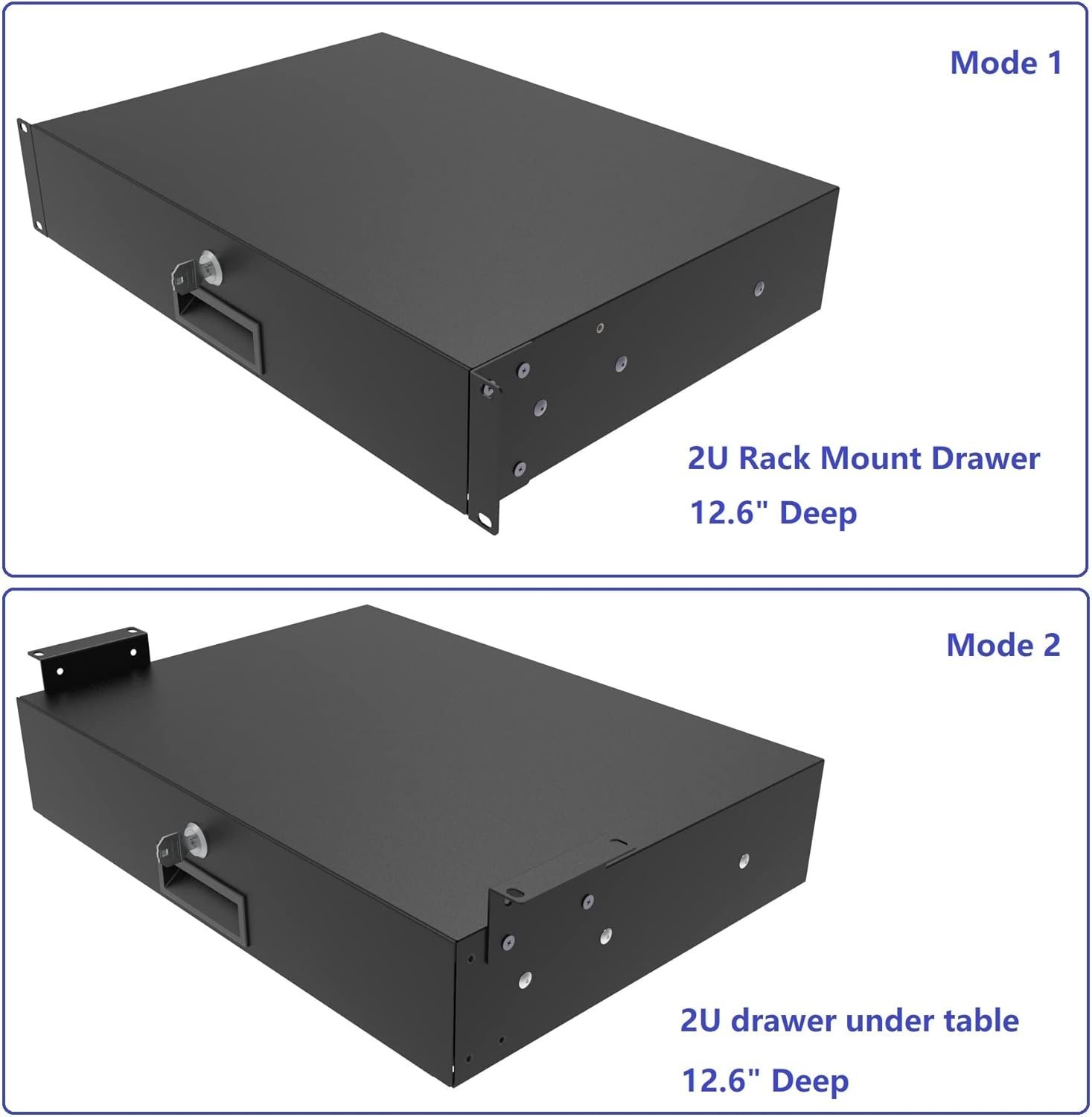 NEW 2U 19in Rack Mount Server Cabinet Lockable Drawer with Key 12.6in Depth