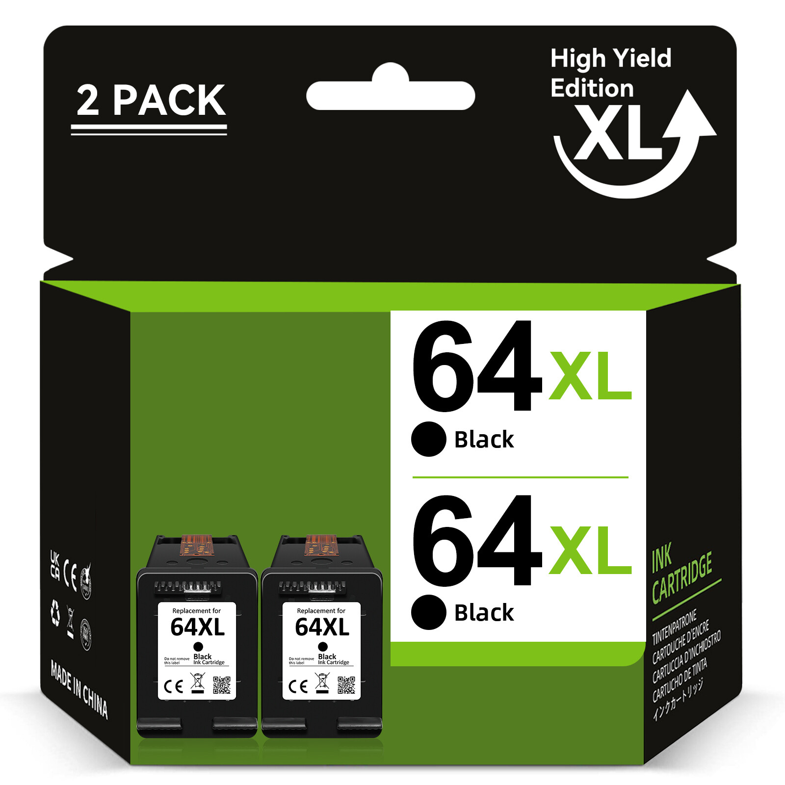 2 Pack 64XL Black Ink Cartridge 64 XL for HP Envy 7155 7158 7855 7858 Printers