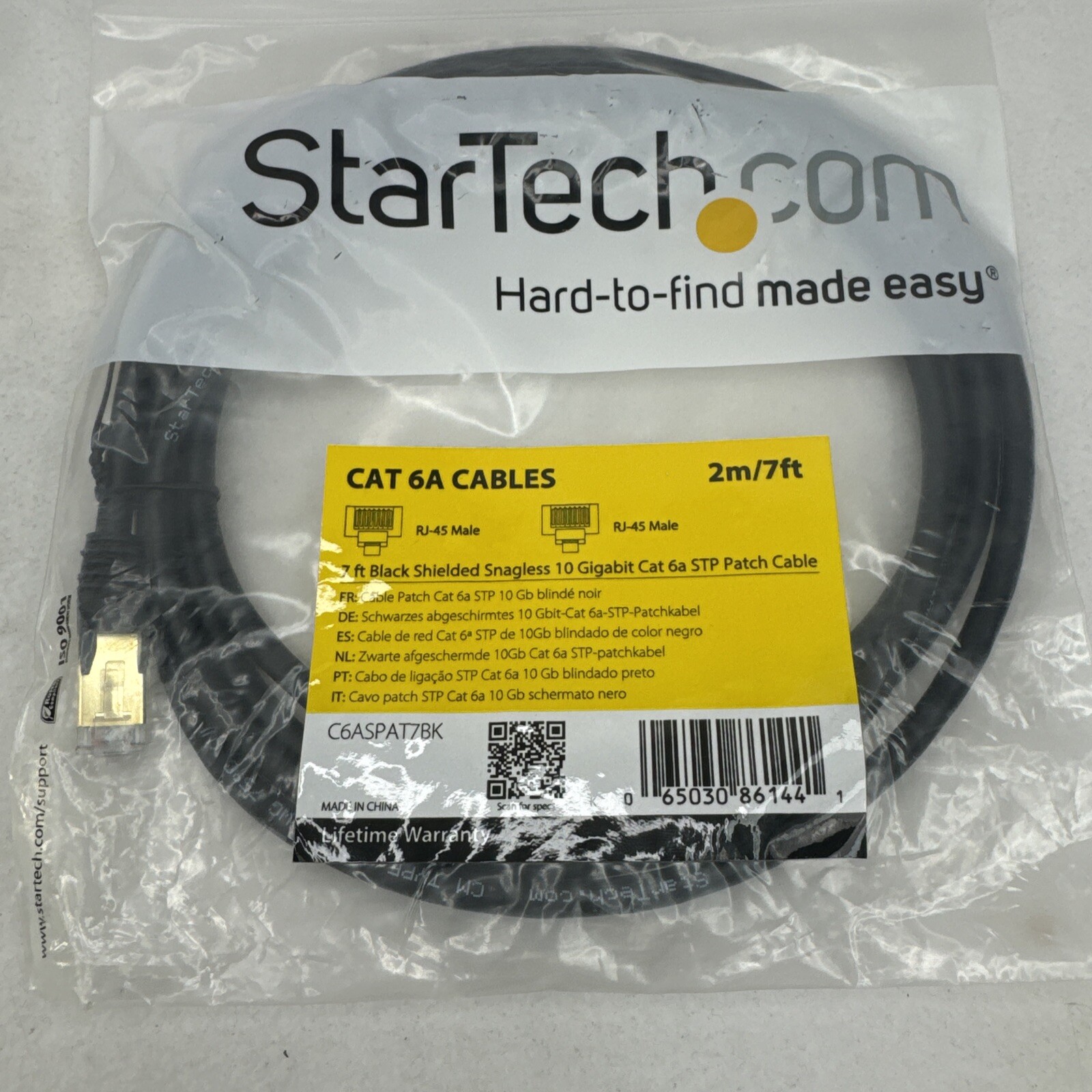 StarTech C6ASPAT7BK 7ft CAT6a Ethernet Cable – 10 Gigabit Category 6a Shielded