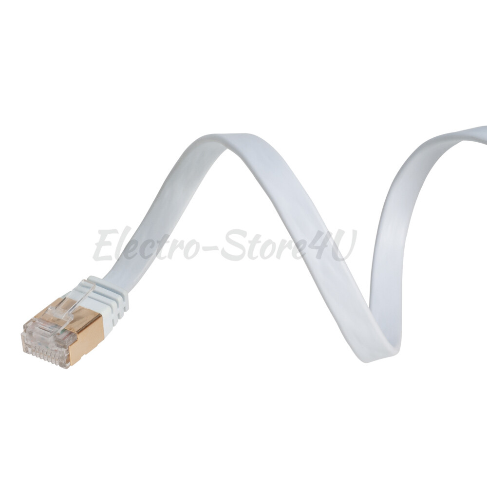 Flat Cat7 Ethernet Patch White Cable 6 10 20 25 30 50 75 100 FT U/FTP LAN Lot