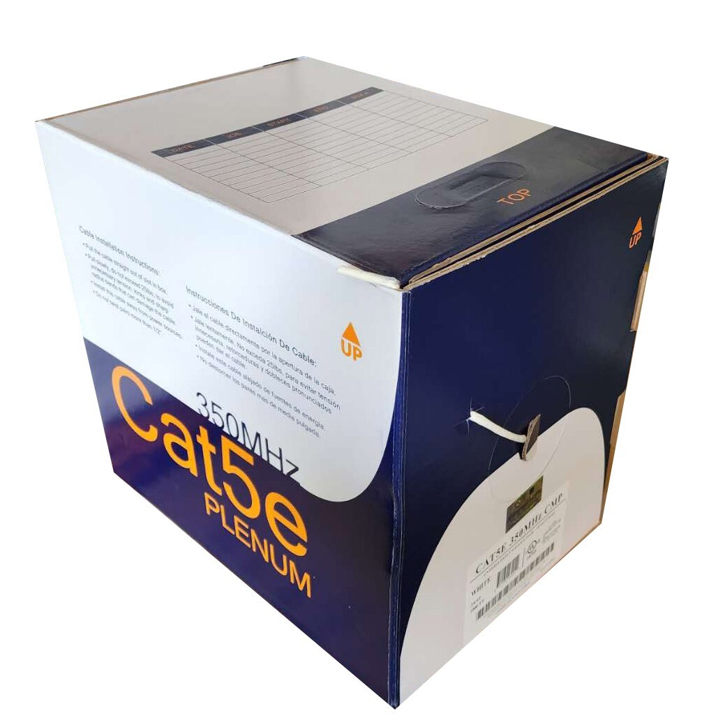 Cat5e Plenum Cable 1000ft (CMP) 24AWG 350MHz UTP Solid Bare Copper Conductor, UL