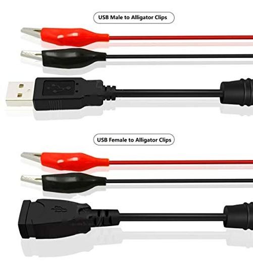 NOYITO Test Lead 18AWG Red Black Wire Max 5A Alligator Clips to USB Female