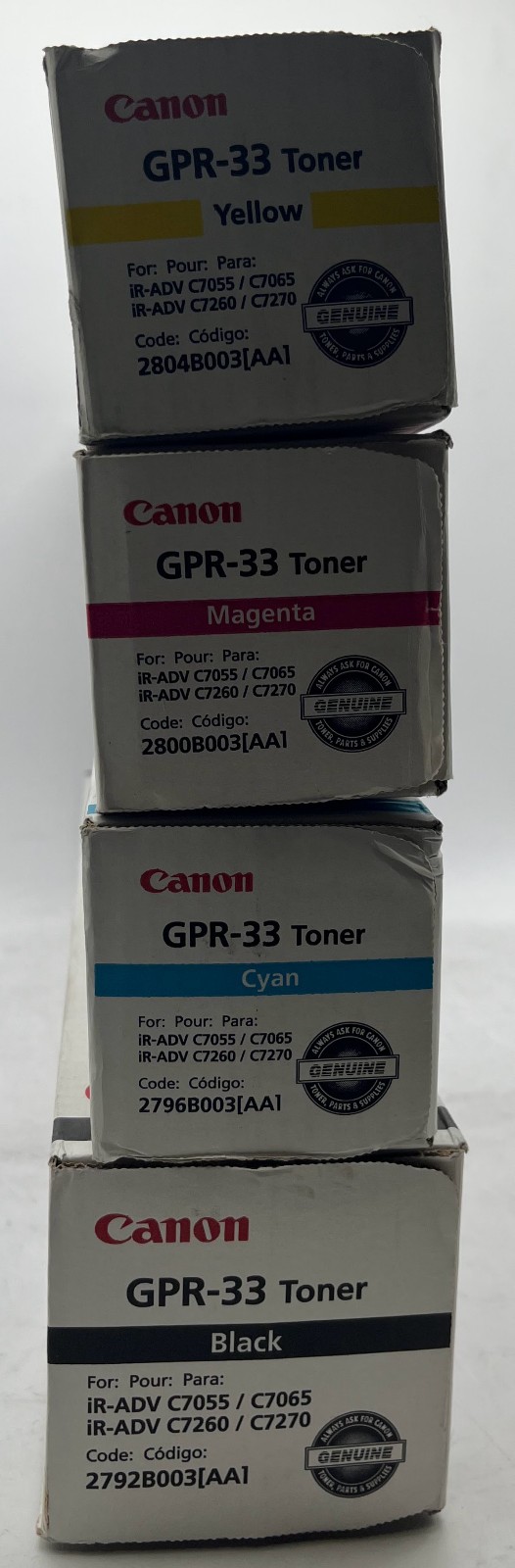 Genuine Canon Toner Cartridges (GPR-33), Set of 4 Colors, (CYMK), OEM