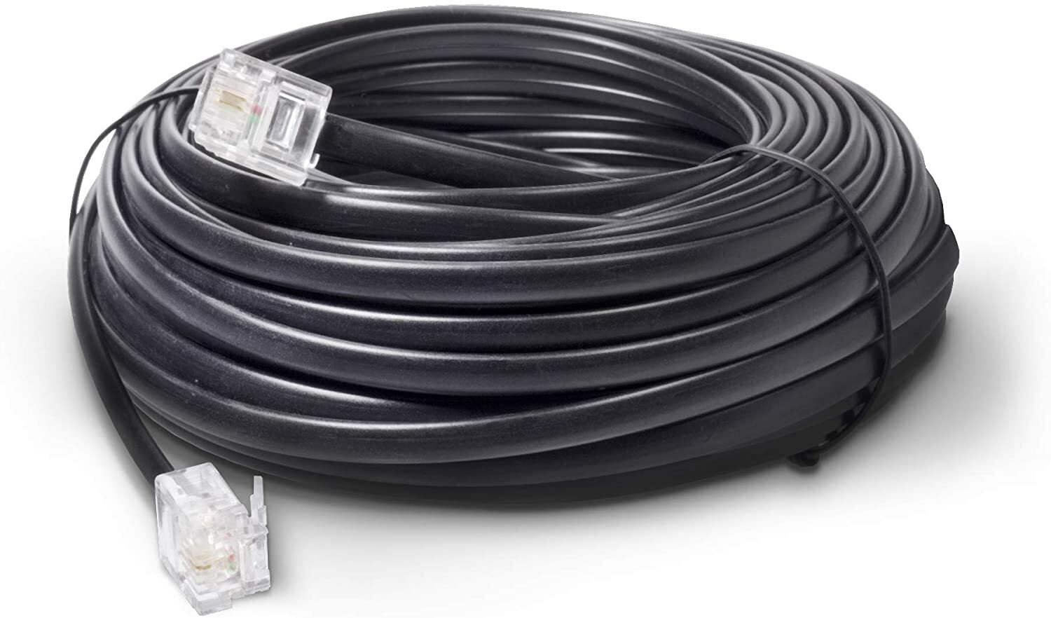 100 FT Feet Modular Phone Line Cord – High Quality 2 Conductor – Black – 1 Pack