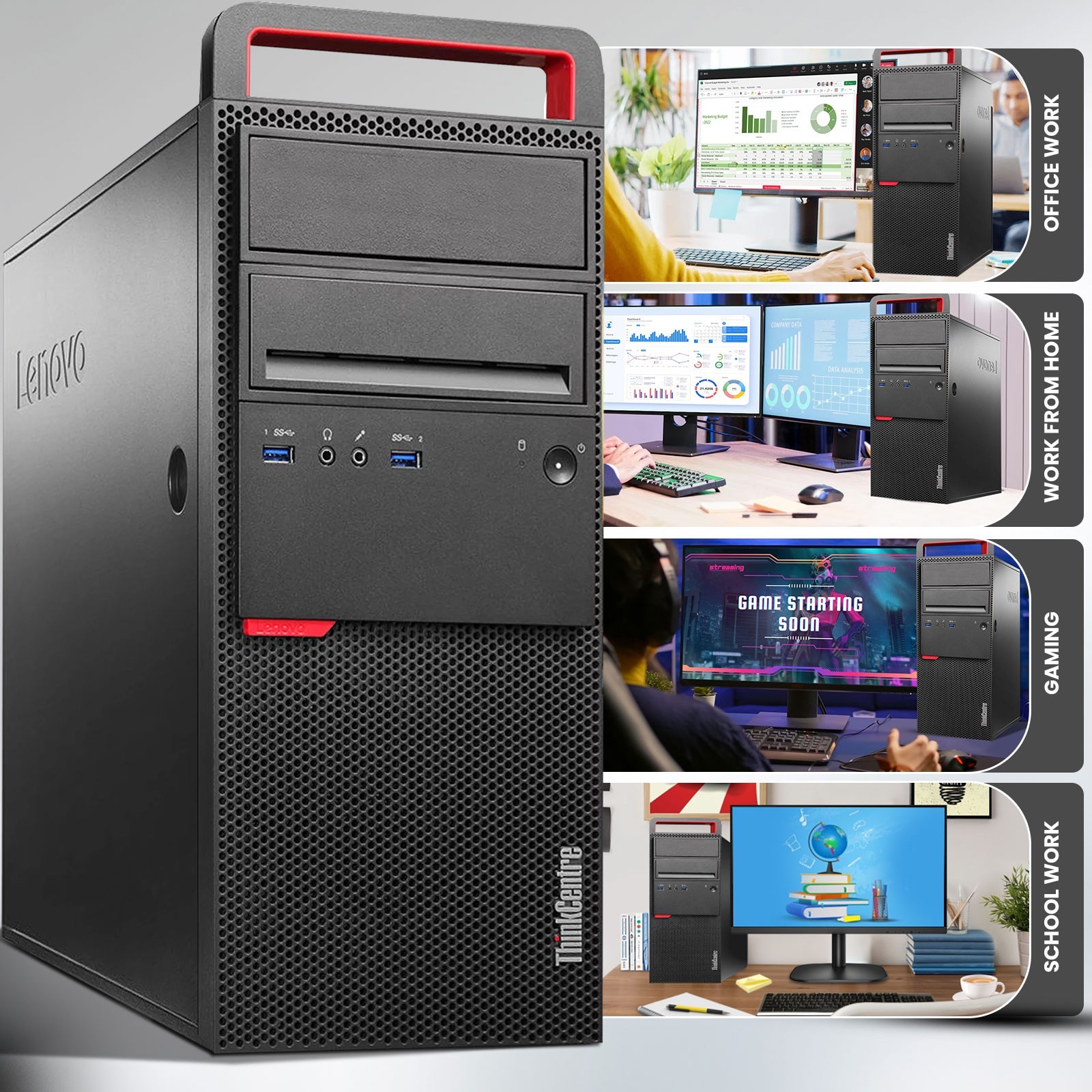 Lenovo ThinkCentre Gaming Tower PC i5-6th 16GB RAM 512GB SSD HDD NVIDIA Win 11