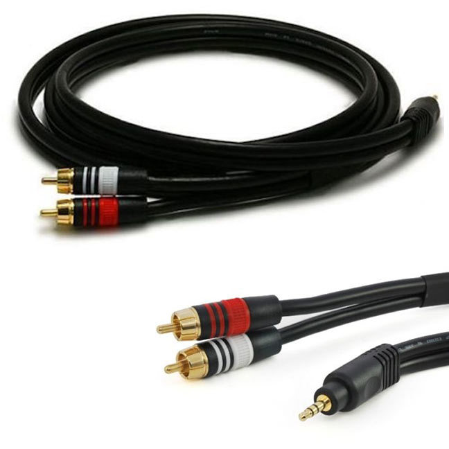 6ft Cable 3.5mm Stereo Male to 2 RCA Male Gold-Plated Contacts USA Pro Quality!