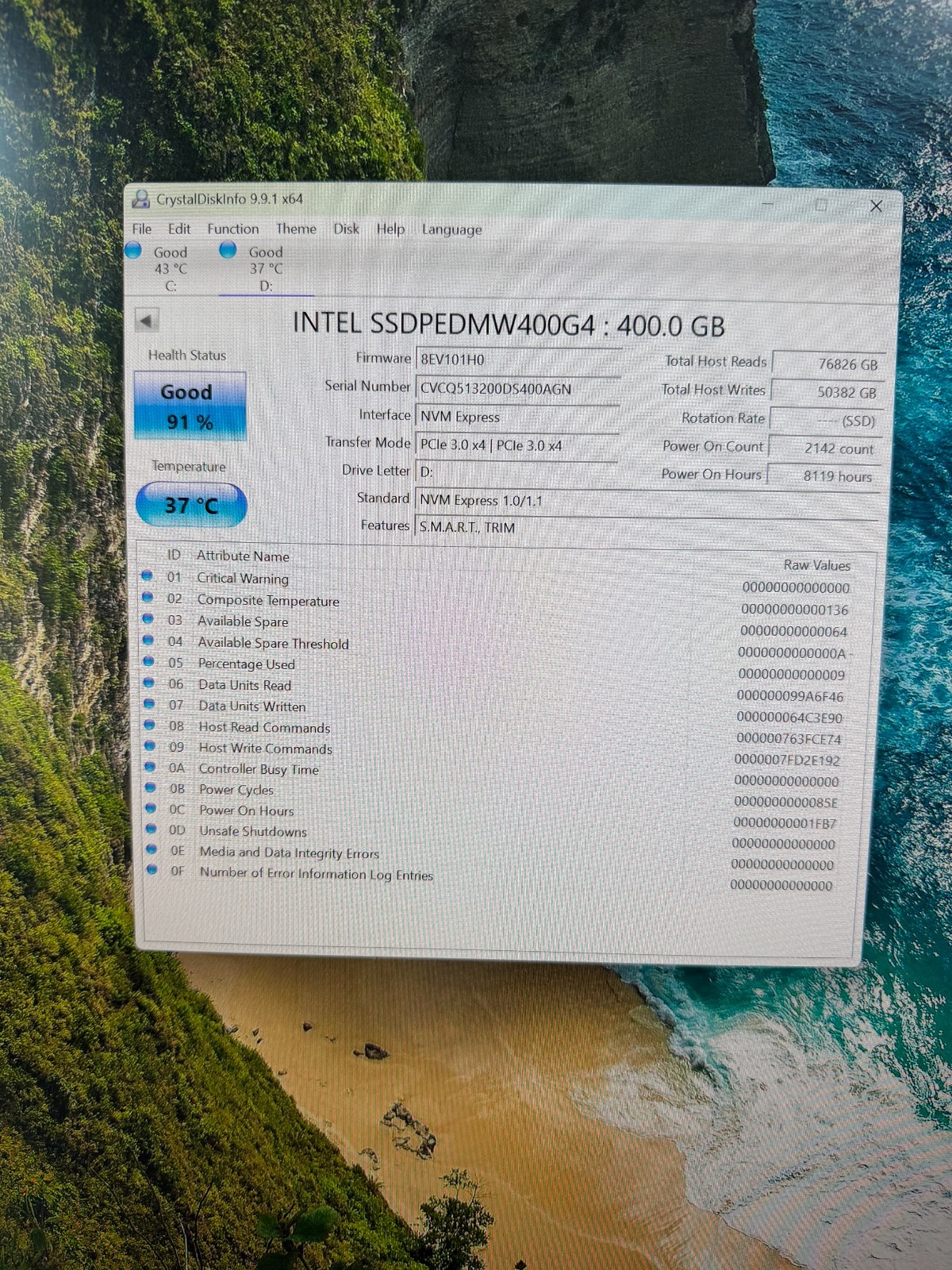 INTEL 400GB PCIe NVMe SSD SSDPEDMW400G4 400gb 539