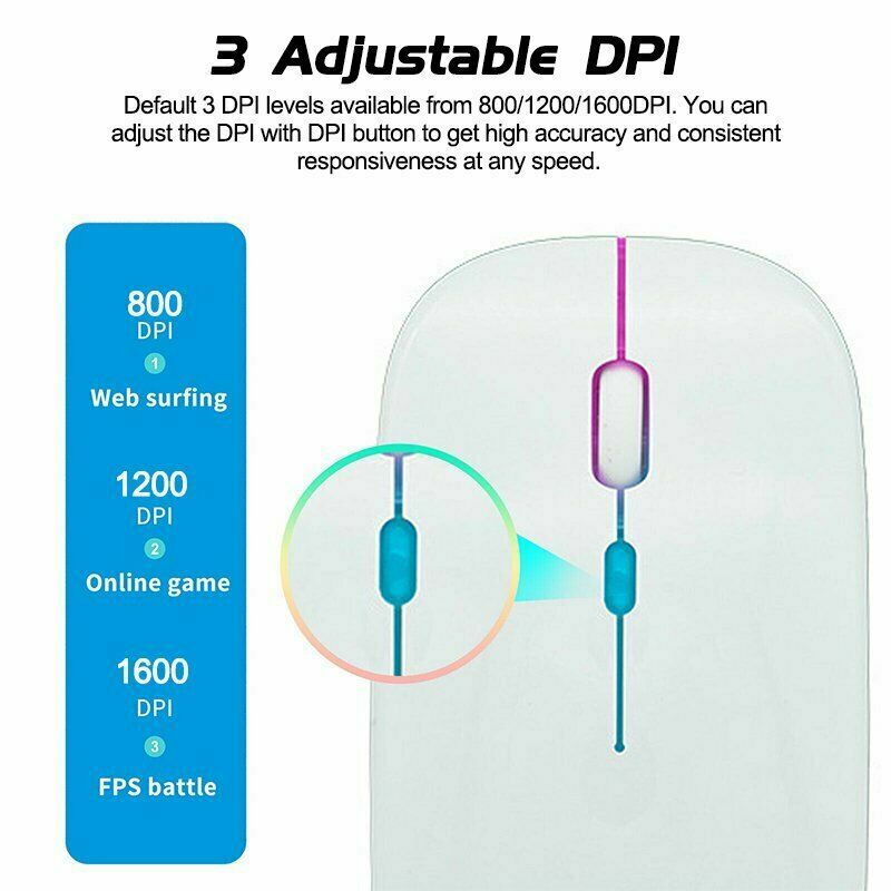 2.4GHz Wireless Optical Mouse USB Rechargeable RGB Cordless Mice For PC Laptop