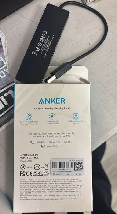 ANKER ULTRA SLIM USB 3.0 4 PORT DATA HUB 2FT A7516 BLACK