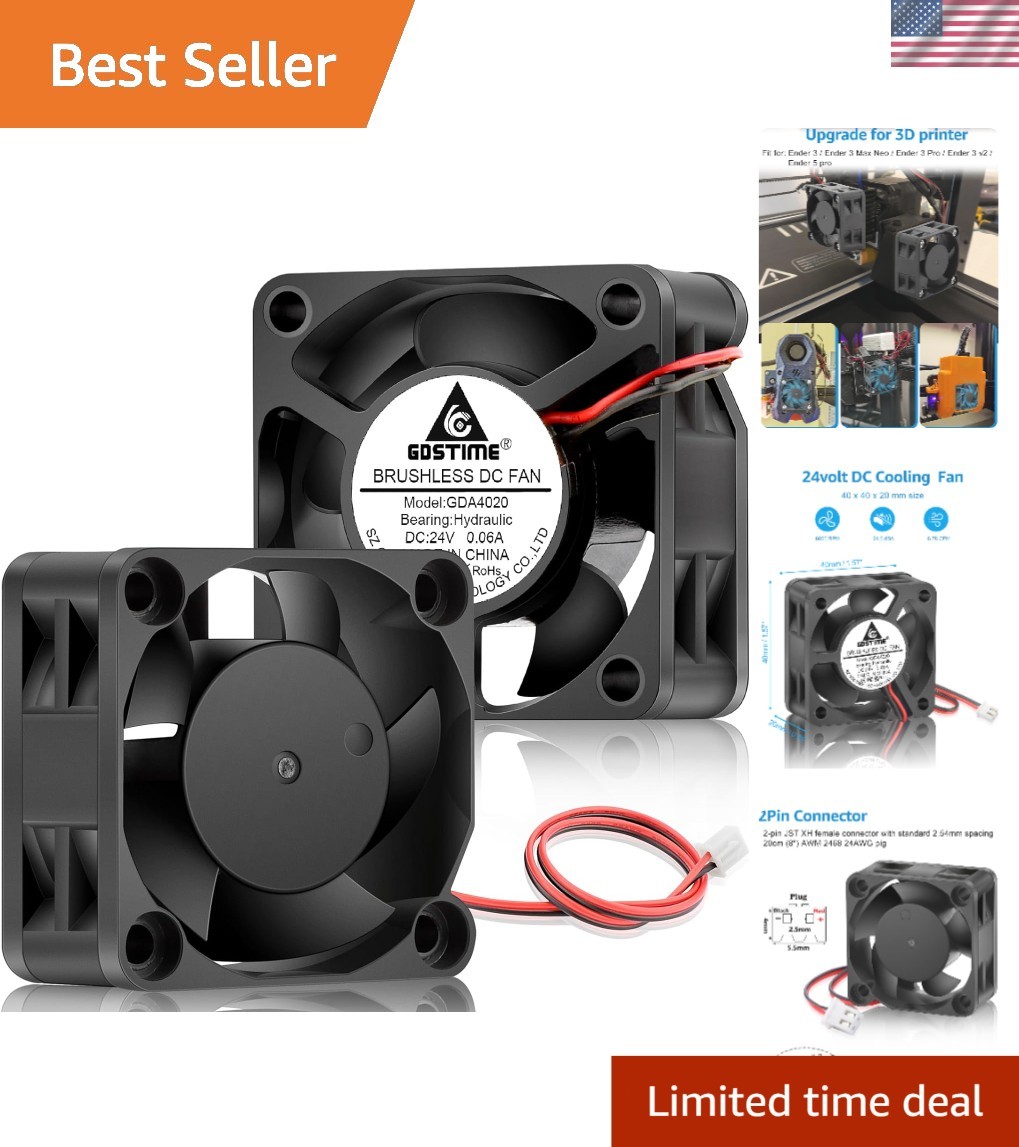 Cooling Fan 40mm x 40mm x 20mm 24V DC 6000RPM 2-Pin for 3D Printer 2-Pack