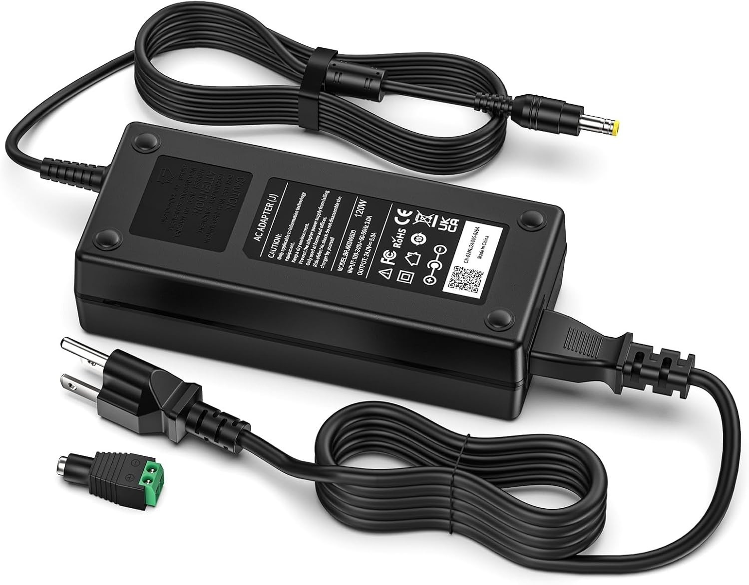 24V 5A 120W AC/DC Adapter Power Supply for Home Electronics with 5.5×2.1mm Plug