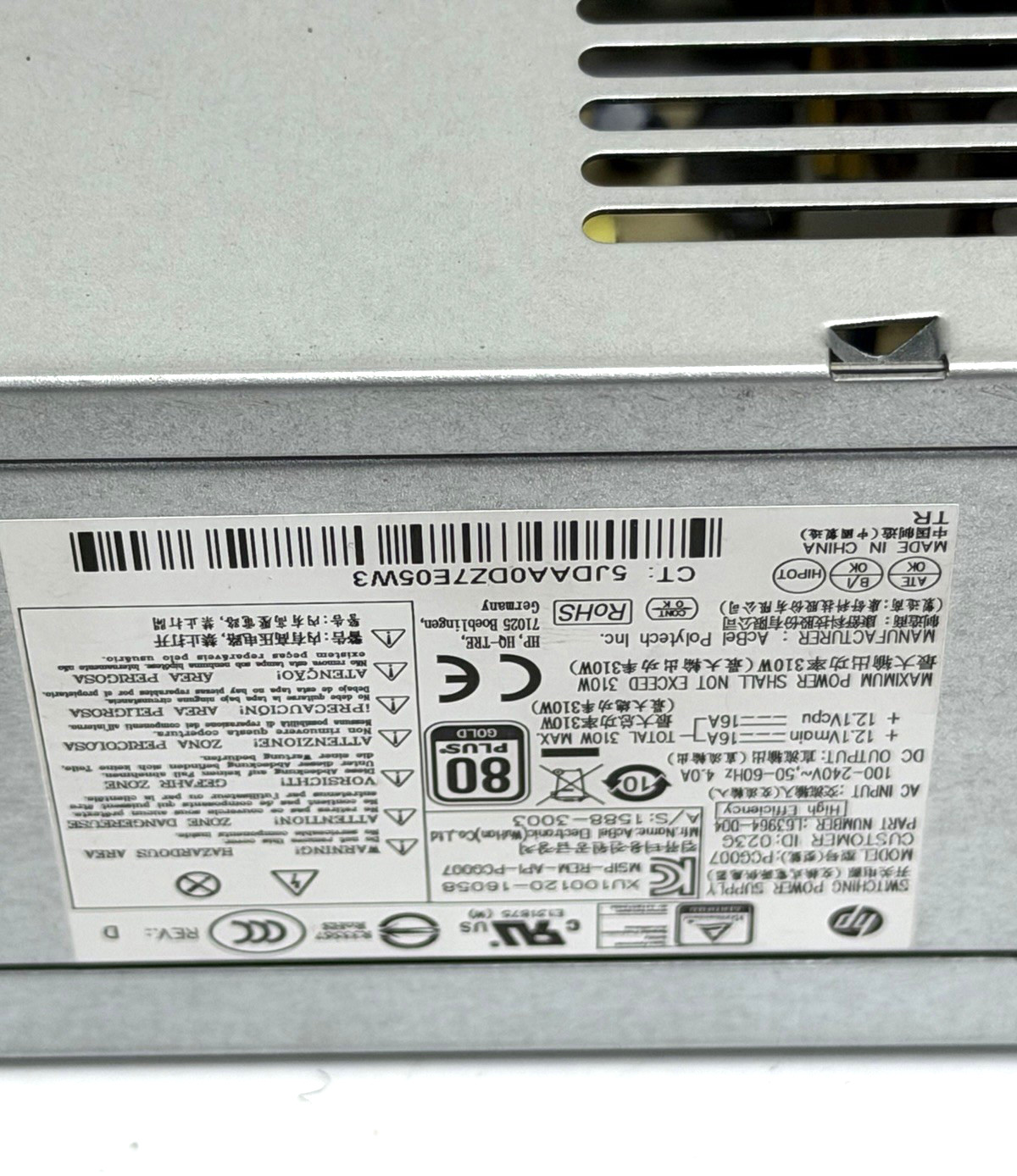 PCG007 310W 937516-004 PSU Power Supply For HP ProDesk 280 288 480 G3 MT