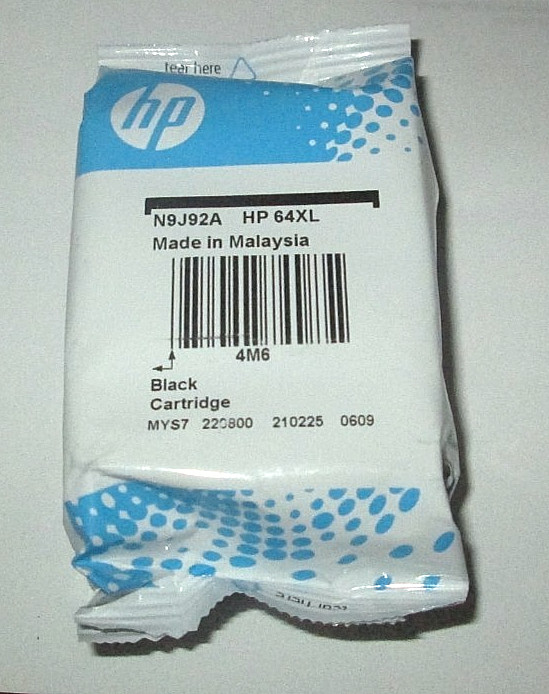 Sealed Package HP 64 Black Ink Cartridge – N9J90AN – Expiration Unknown