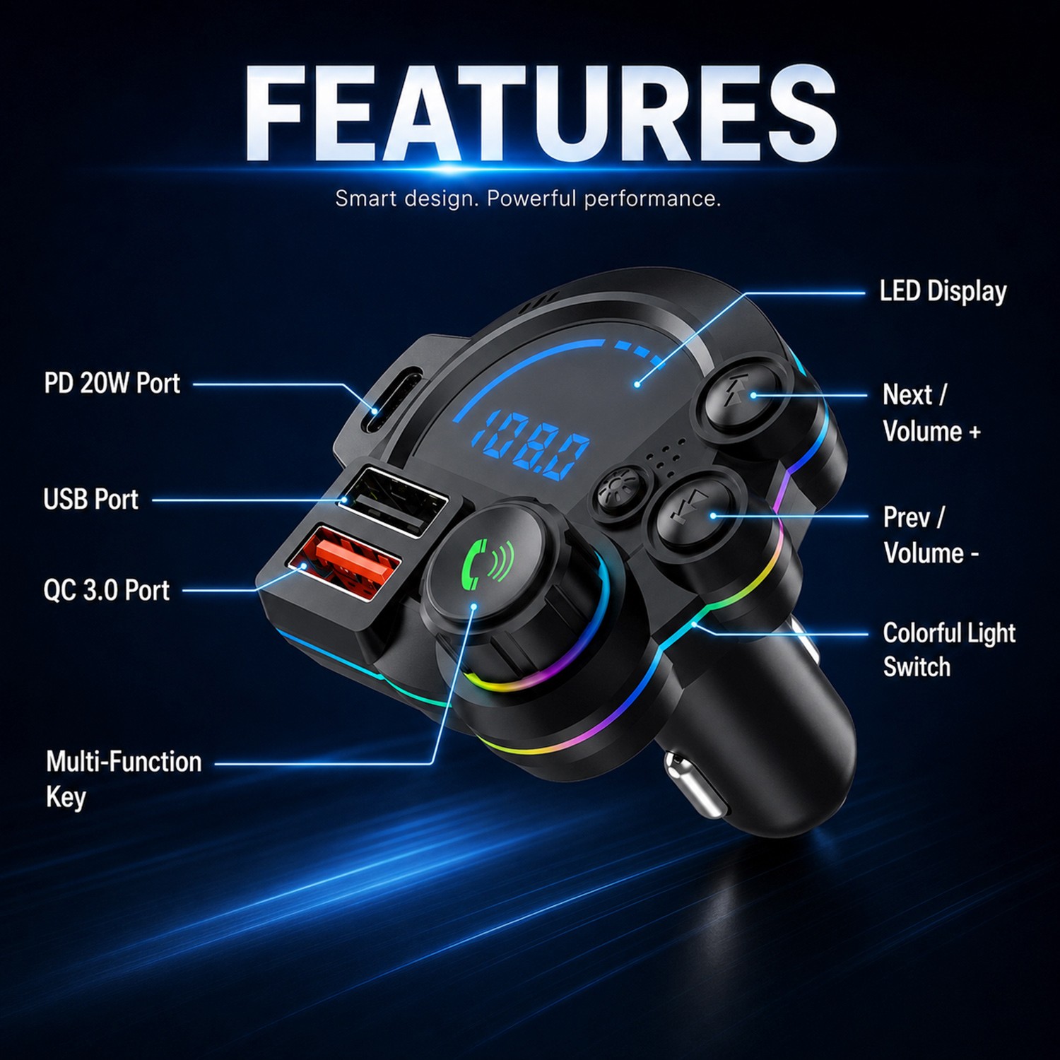 Bluetooth 5.3 Car Wireless FM Transmitter Adapter Hands Free Calling MP3 Player