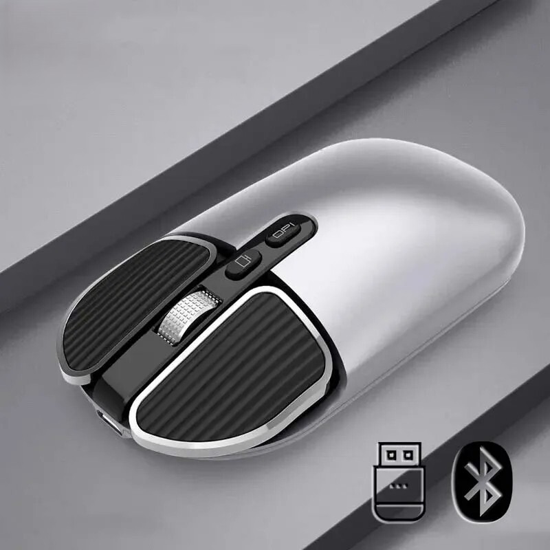Wireless Rechargeable Mouse 2.4GHz & Bluetooth Silent Mouse Adjustable 1600 DPI