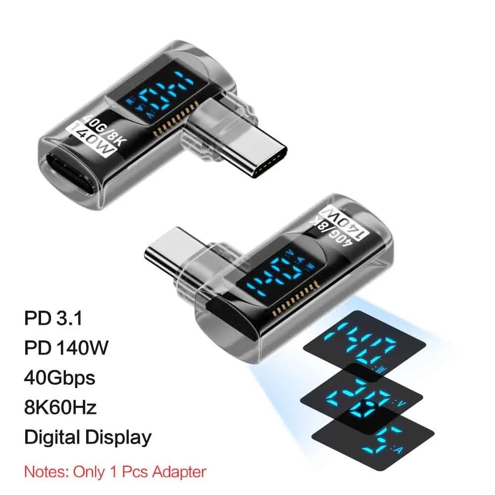 90° USB C Adapter Right Angle 40Gbps Data PD 140W USB4.0 8K Video