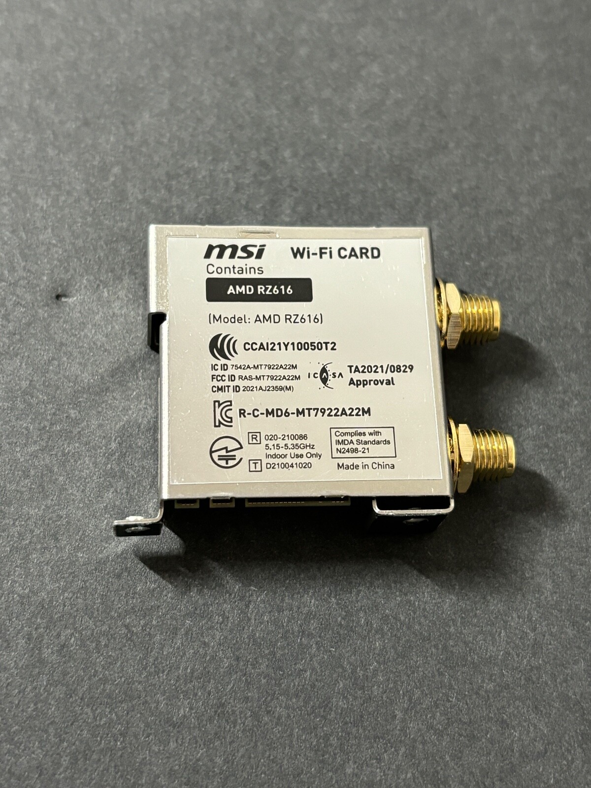 MSI AMD Mediatek RZ616® NGFF M.2 WIFI 6E Card 802.11AX Bluetooth 5.2 w/Antennas