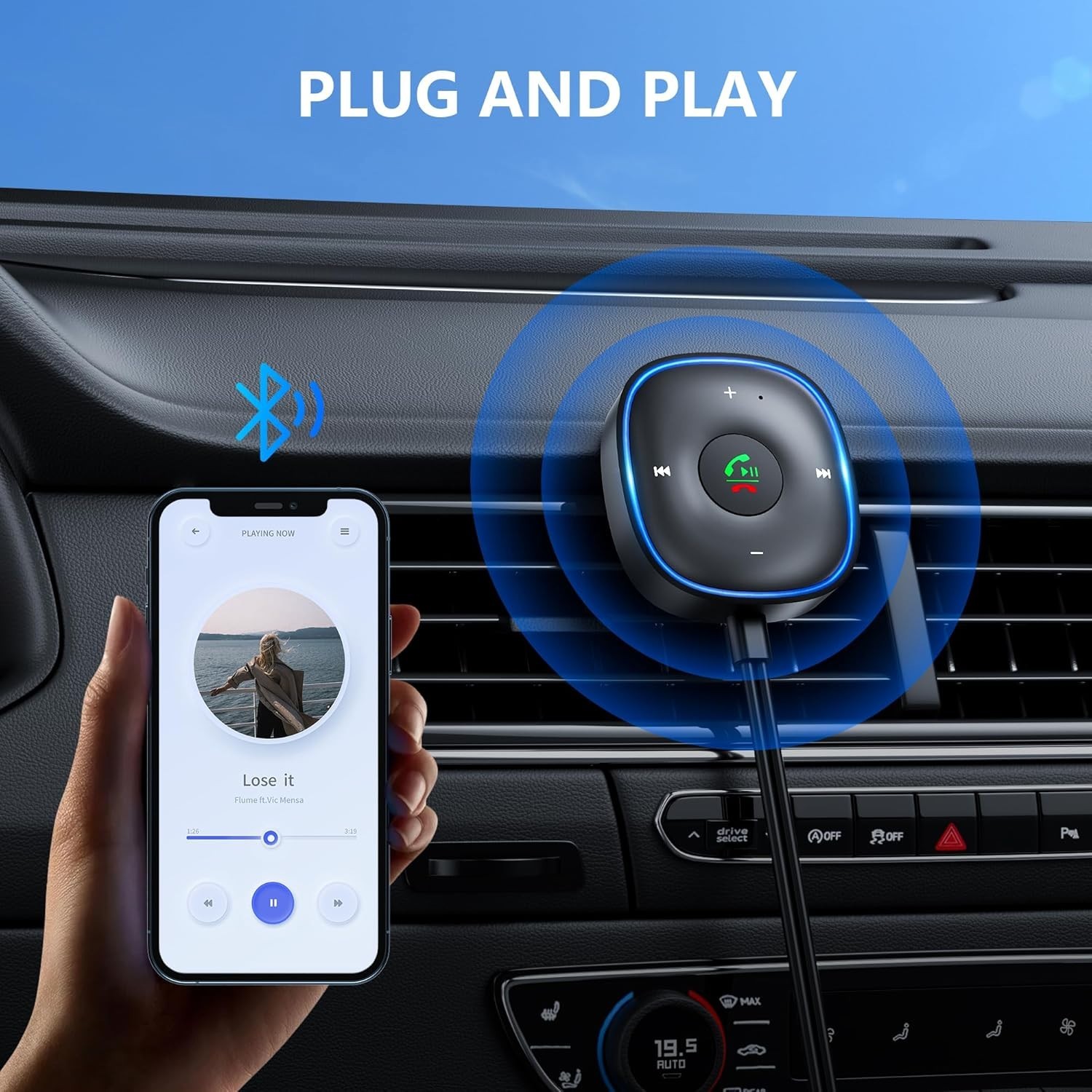 Compact Bluetooth Receiver for Car – Plug-and-Play with Dual Device Connectivity