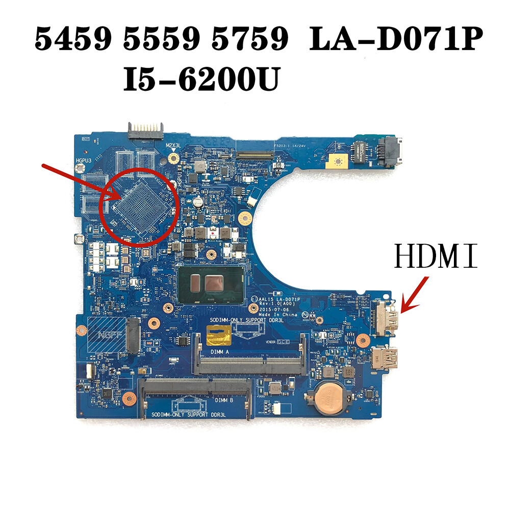 LA-D071P FV59D Laptop Motherboard For DELL 5459 5559 5759 i5 6500U DDR3L HD 530
