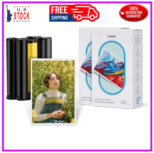 Liene Amber M100/M200 4×6 Photo Printer 80 Sheets Photo Paper & 2 Ink Cartri…