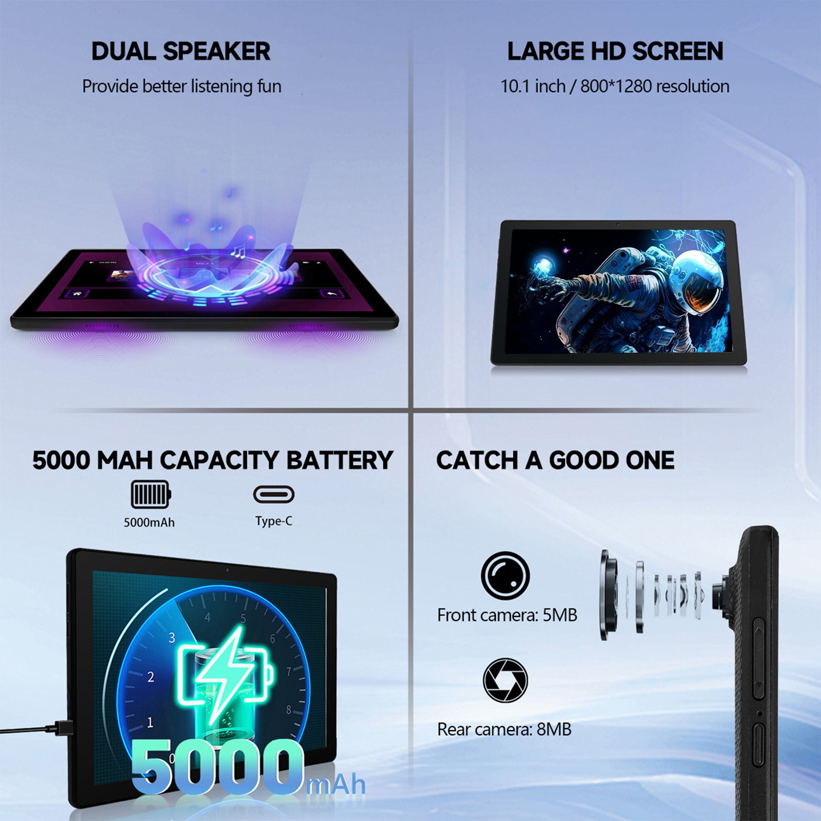 2025 Tablet 10.1″ Android 14 Tablet 8+64GB Octa Core 1280×800 HD IPS WIFI