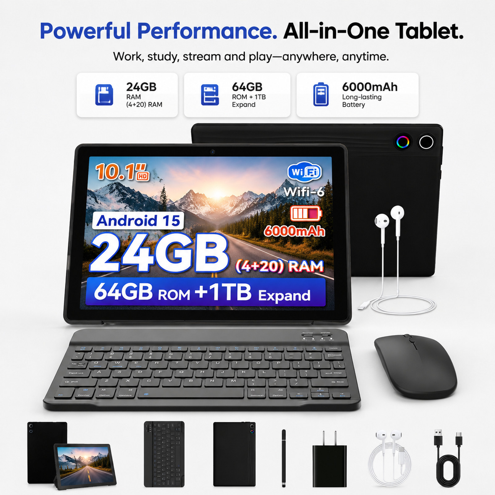 Android 16 10.1” IPS Tablet | A333 CPU, Face ID, 24GB+64GB, Wi-Fi 6, 6000 mAh