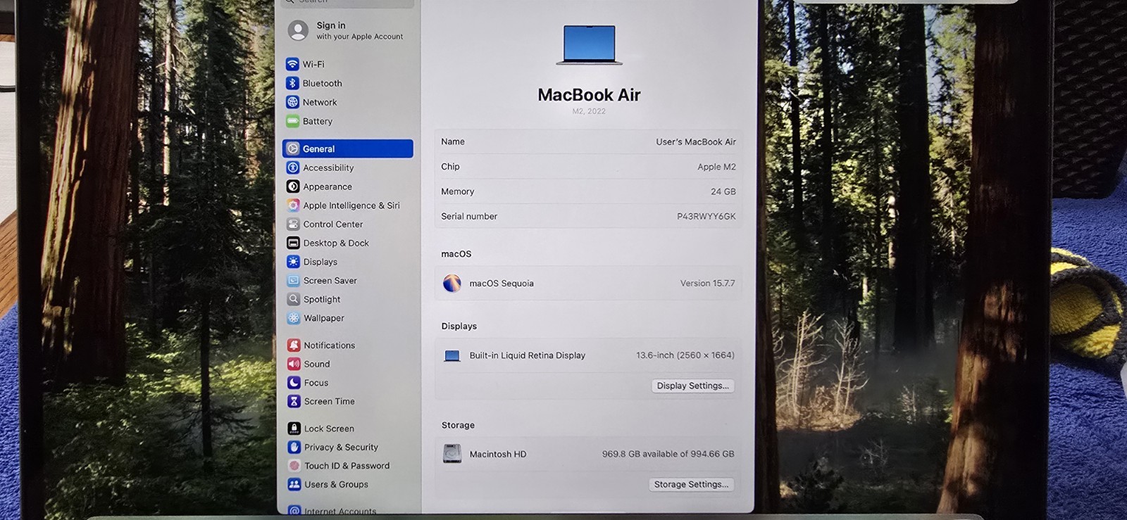 2022 Macbook Air Space Gray 24GB Ram, 1TB SSD, 97% Battery Health