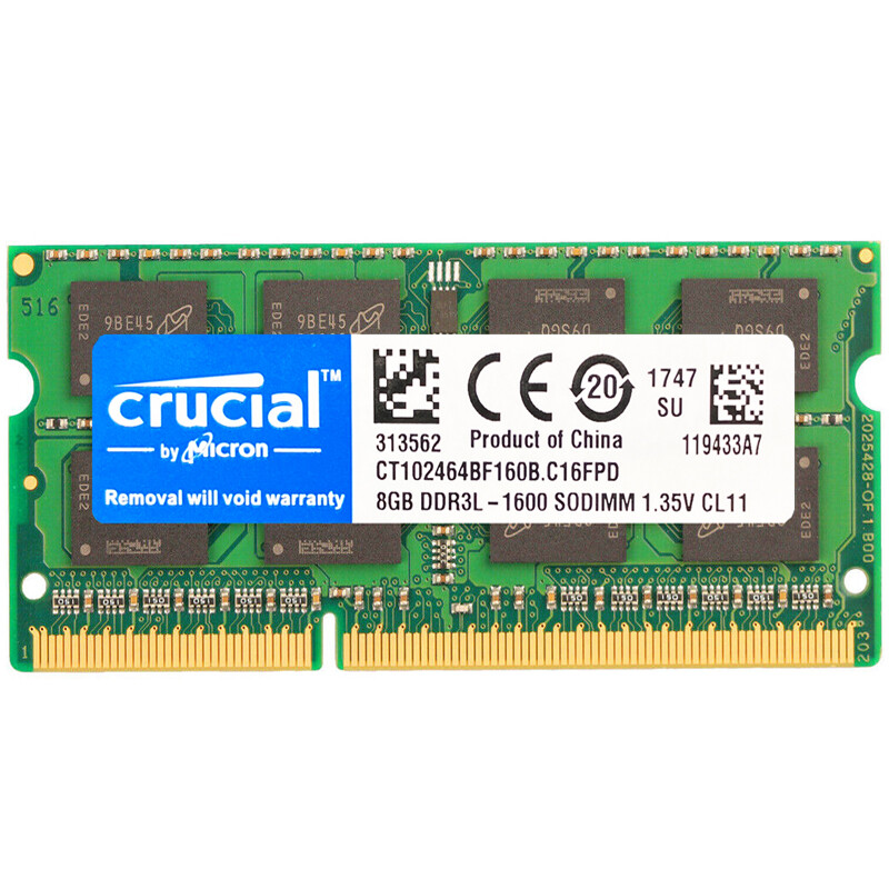 Crucial DDR3L 16GB 8GB 1600Mhz 2Rx8 PC3L-12800 1.35V SODIMM Memory Laptop 204pin