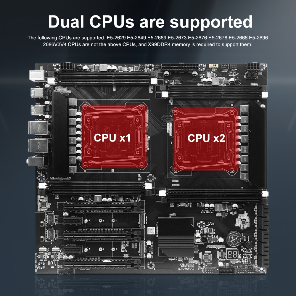 X99 Dual CPU Motherboard LGA 2011-3 DDR3 M.2 PCI-e 3.0 USB 3.0 – Xeon E5 V3/V4