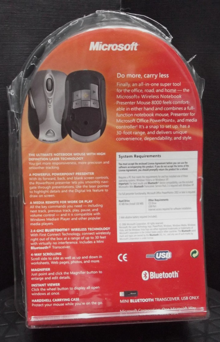 Microsoft Wireless Notebook Presenter Mouse 8000 Model 1065 Silver Bluetooth